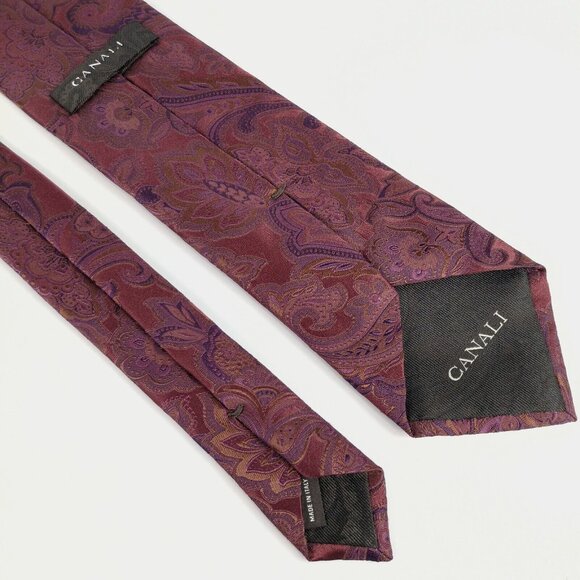 CANALI Mens Tie Burgundy Paisley Luxury Designer Woven Silk Italy 3.5" - Picture 2 of 5